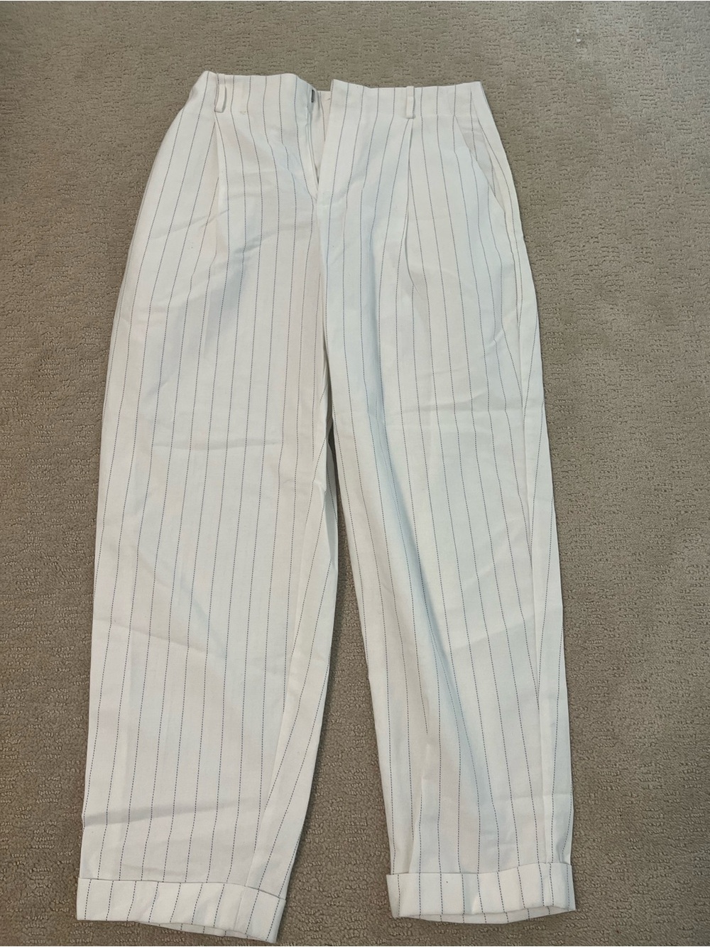 Zara White Trousers with Thin Pinstripes